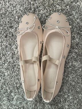 Crystal-Studded Blush Ballet Flats with Elastic Strap